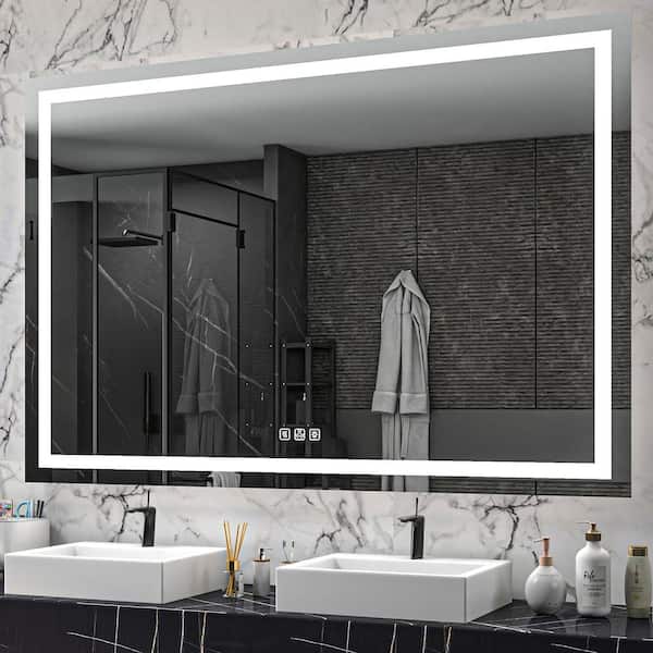 TOOLKISS 72 in. W x 48 in. H Rectangular Frameless LED Light Anti-Fog Wall  Bathroom Vanity Mirror with Front Light TH-7248-DH-DT - The Home Depot