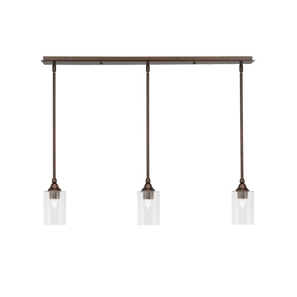 Livingston 100-Watt 3-Light Bronze Shaded Pendant Light with 4 in. Clear Bu