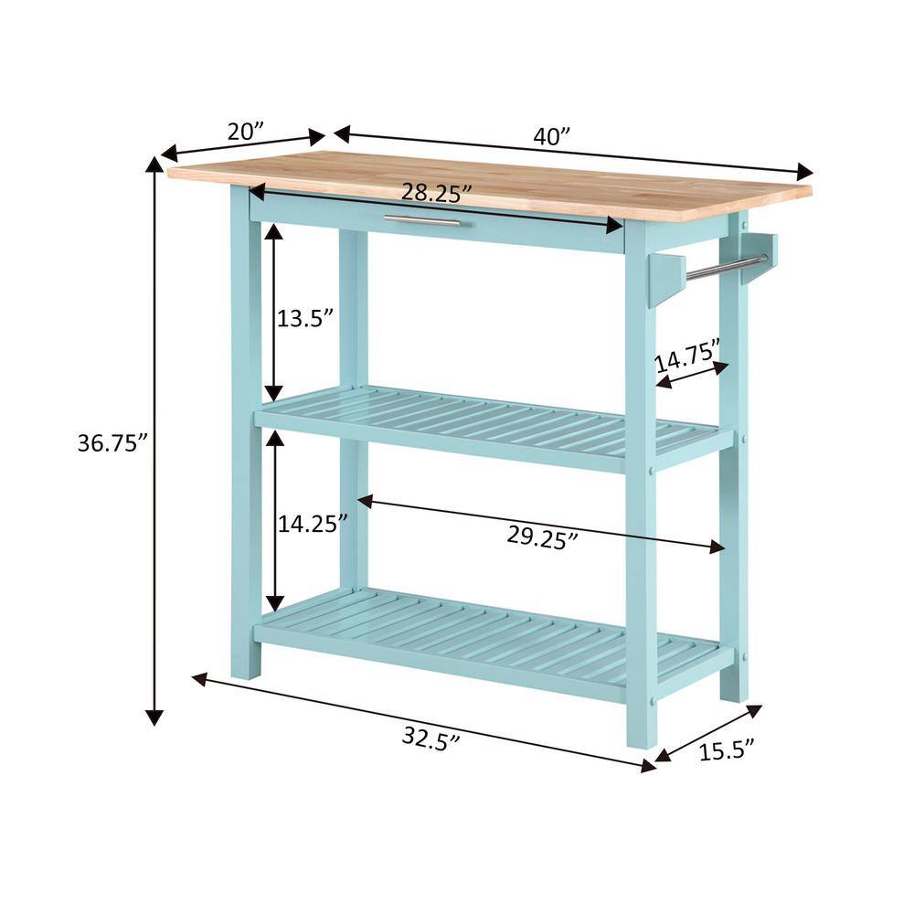 Designs2Go Sea Foam Blue 3-Tier Butcher Block Kitchen Island