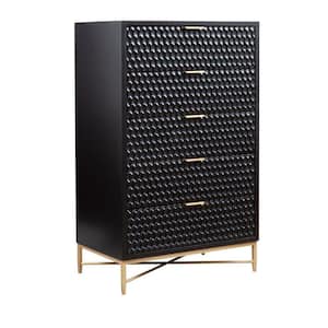 Black and Gold 5-Drawer Tall Dresser Chest with Honeycomb Panels