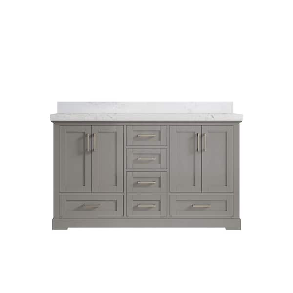 Willow Collections Boston 60 in. W x 22 in. D x 36 in. H Double Sink Bath Vanity in Elephant Gray with 2 in. Empira Quartz Top