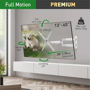 Barkan 13 in. to 65 in. Full Motion - 4 Movement Extra Long Flat/Curved TV Wall Mount in White Extremely Extendable