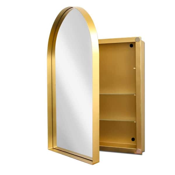 24.00 in. W x 35.80 in. D x 4.70 in. H Wall Ready to Assemble Cabinet with Mirror in Gold