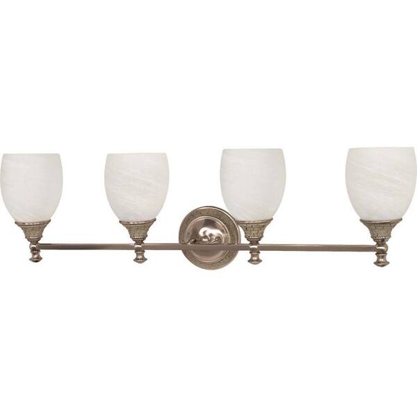Glomar Rockport Milano 4-Light 37 in. Vanity withAlabaster Swirl Glass Finished in Brushed Nickel-DISCONTINUED