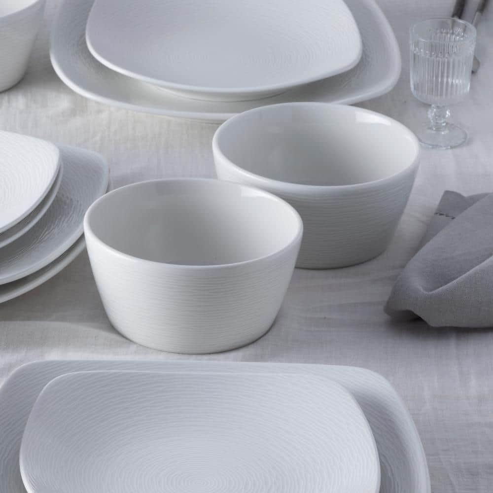 White Textured Ceramic Soup and Cereal Bowls, Set of 4