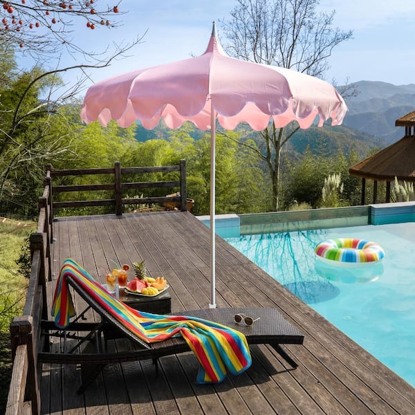 6-7 ft patio umbrella Commercial Wooden Market Umbrella 7ft 6-Rib for Bistro/Events