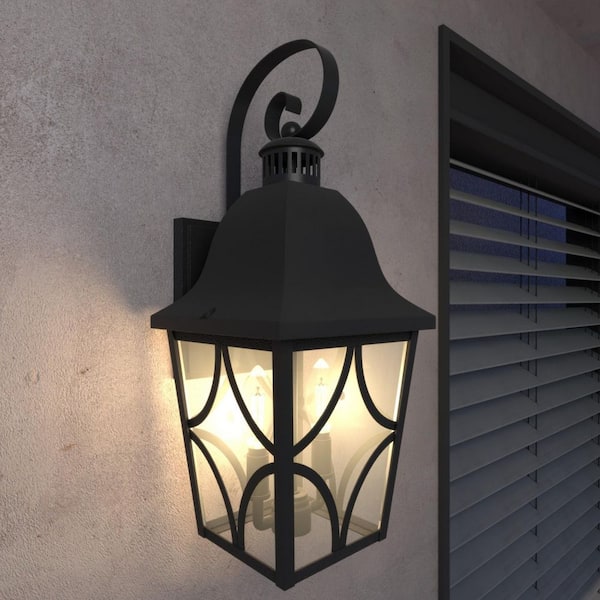 18.13 in. Outdoor 2-Light Wall Fixture, Waterproof Matte Black Porch Lantern, E12 Base, Clear Glass (1 Pack, No Bulbs)