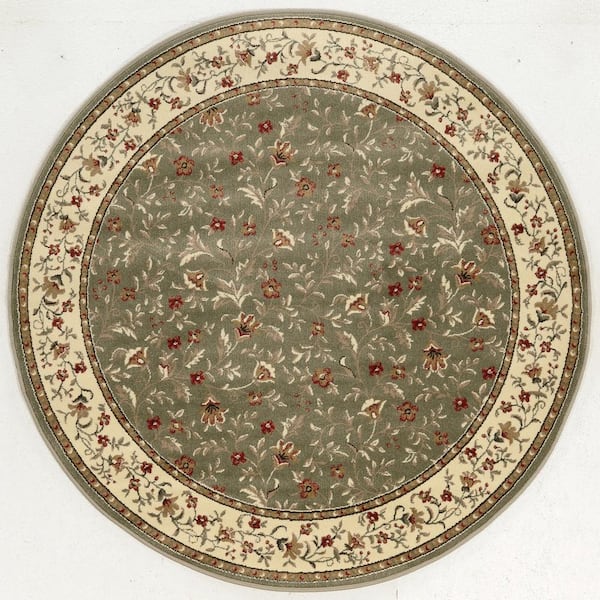 RADICI USA Como Sage 8 ft. Round Traditional Floral Area Rug