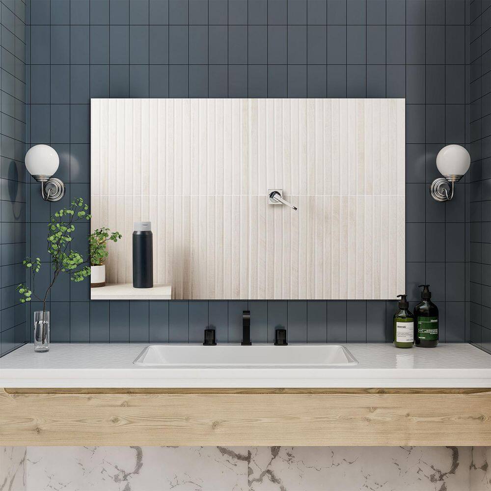 Sleek 39" Frameless Rectangular Beveled Bathroom Mirror