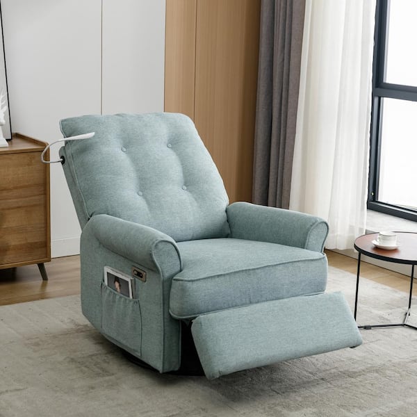 Merax Green Linen 270° Swivel Recliner Chair with Rocking Base USB Port Side Pocket and Touch Sensitive Lamp