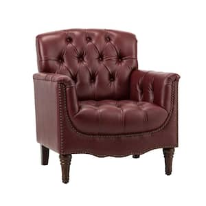 Elijah Traditional Burgundy Genuine Leather Button-tufted Armchair with Luxury Style and Solid Wood Legs