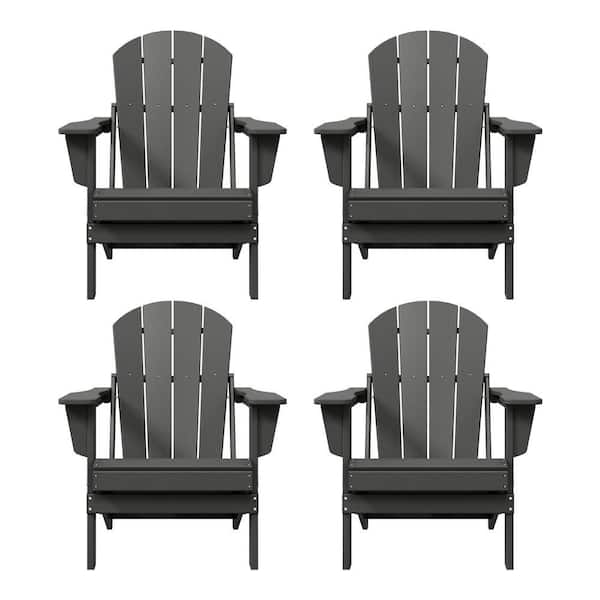 Laguna 4-Pack Fade Resistant Outdoor Patio HDPE Poly Plastic Classic Folding Adirondack Chairs in Gray