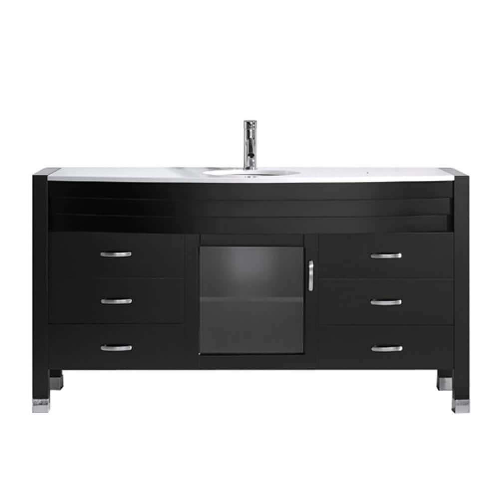 Virtu USA Ava 62 in. W Bath Vanity in Espresso with Stone Vanity Top in