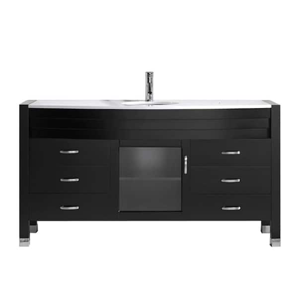 Virtu USA Ava 62 in. W Bath Vanity in Espresso with Stone Vanity Top in White Stone with Round Basin