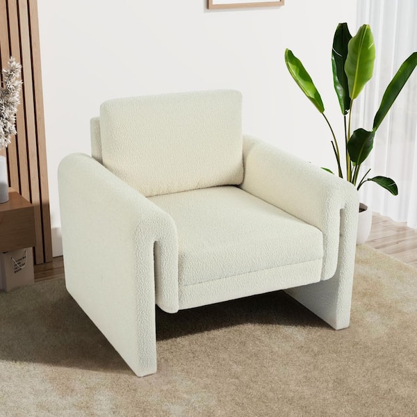 CHRISTOPHER KNIGHT HOME Everly Modern Boucle Fabric Upholstered Accent Chair Round Arm Chair, Ivory