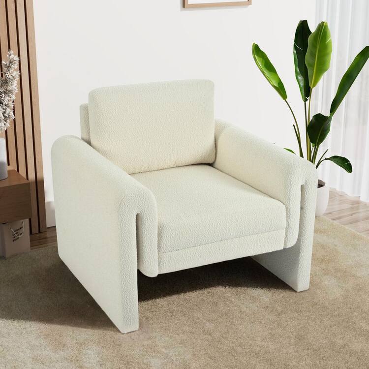 CHRISTOPHER KNIGHT HOME Everly Modern Boucle Fabric Upholstered Accent Chair Round Arm Chair, Ivory
