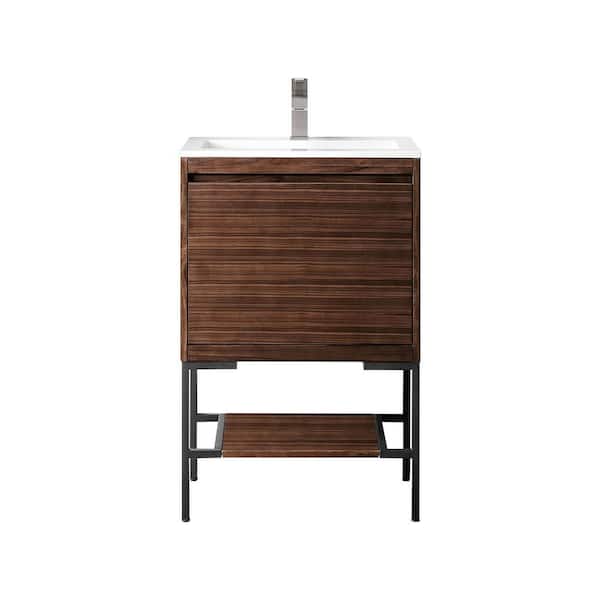 Mantova 23.6 in. W x 18.1 in. D x 36 in. H Single Bathroom Vanity Mid-Century Walnut & Glossy White Composite Stone Top