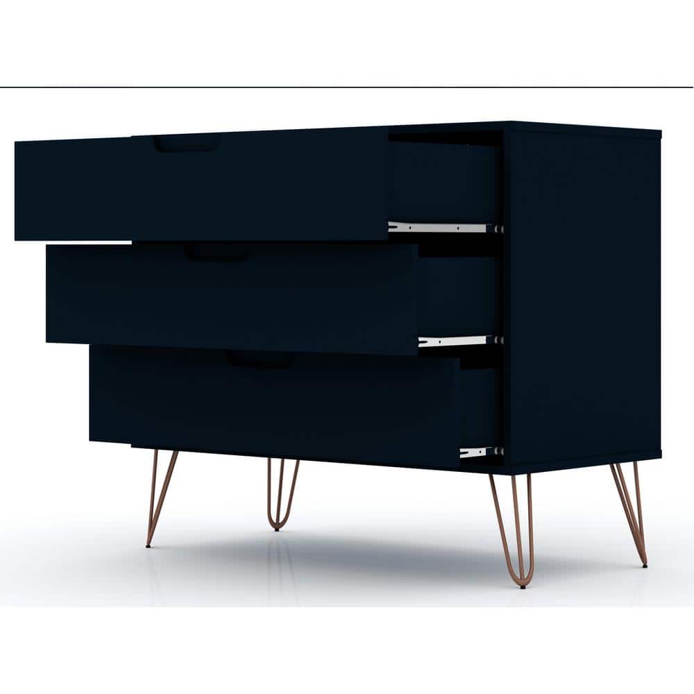 Tatiana Midnight Blue 3-Drawer Mid-Century Modern Dresser