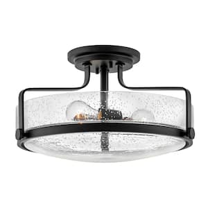 Hinkley Harper Large Semi-Flush Ceiling Light, Black + Clear Seedy Glass