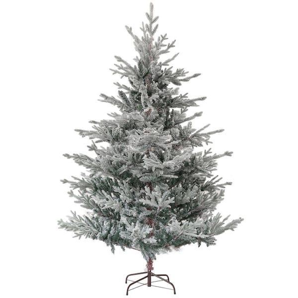 6ft Nordic Pine Artificial Christmas Tree with 795 Snow Flocked Tips, Foldable Metal Stand, Easy Assembly