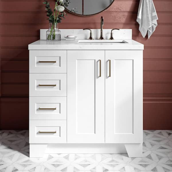 ARIEL Taylor 36 in. W x 22 in. D x 36 in. H Single Sink Freestanding Bath Vanity in White with Carrara Quartz Top