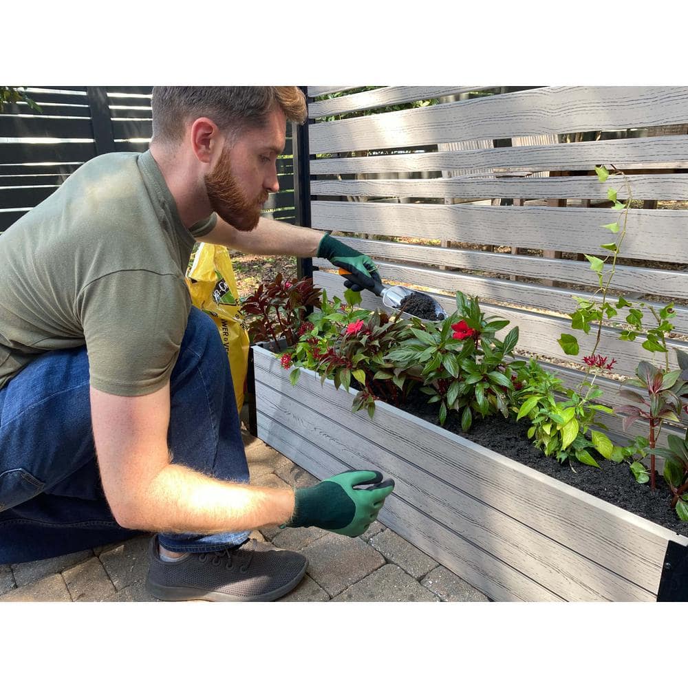Ash Gray Vinyl Privacy Screen with Planter Box for Outdoor Use