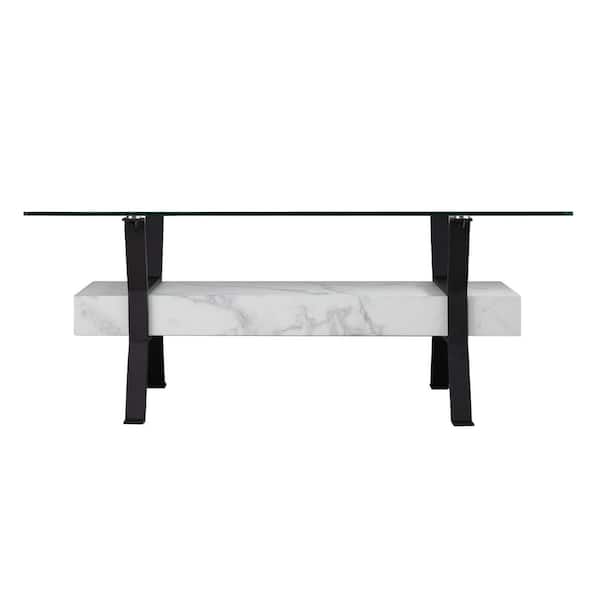 Darvette 23.75 in. Black Rectangle Glass Top Coffee Table with Black Metal Frame