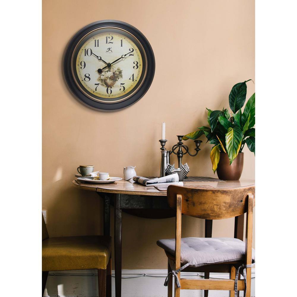 Botanic Antique Style Black and Gold 15.75" Wall Clock