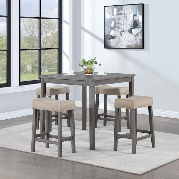 Celina 5-Pieces Antique Grey/Lt Grey Counter Height Dining Set