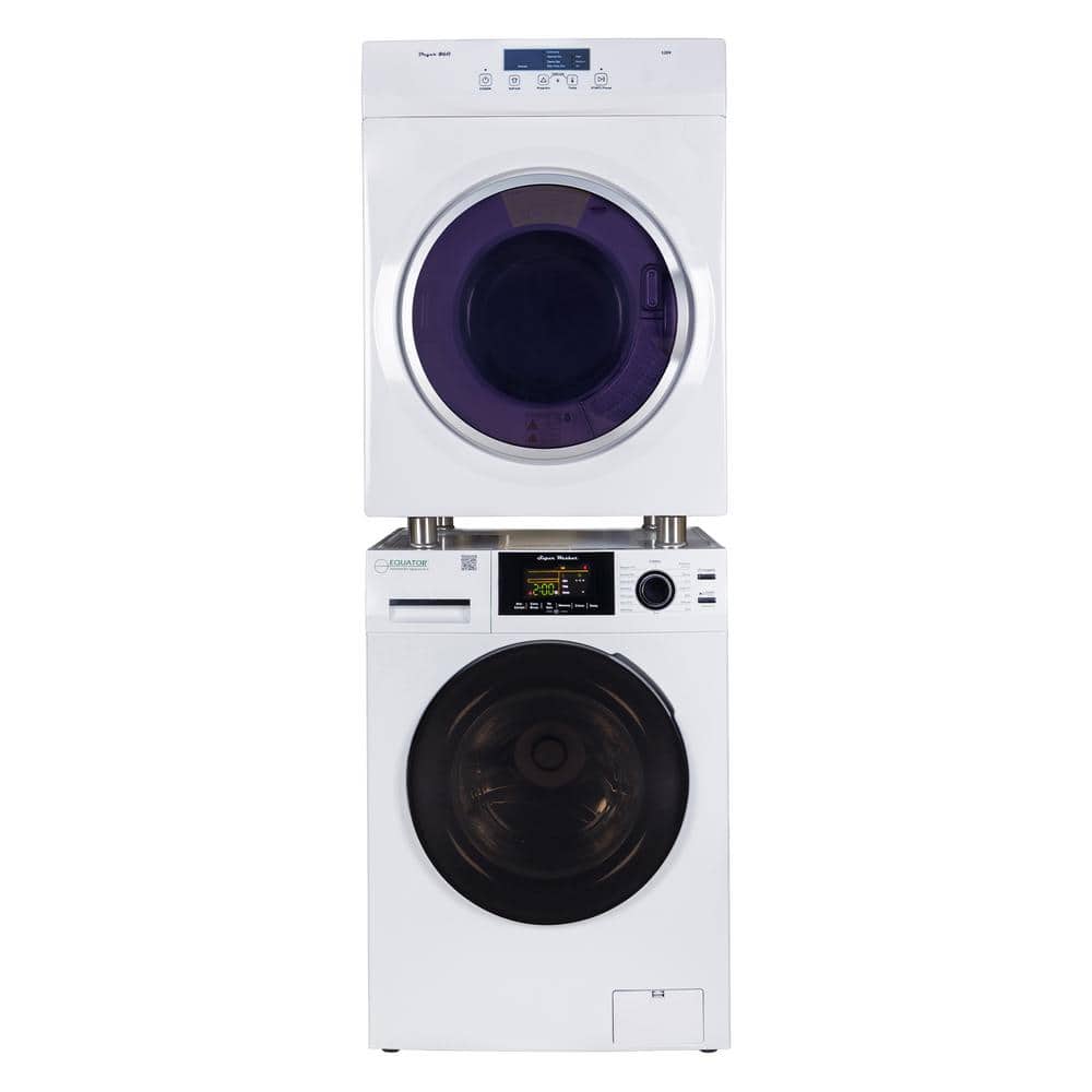 EQUATOR ADVANCED Appliances 110V 1.62 cu.ft. Washer w/Pet Cycle & 110V 3.5 cu.ft. Vented Sensor/Refresh Dryer stackable Washer Dryer Combo in White
