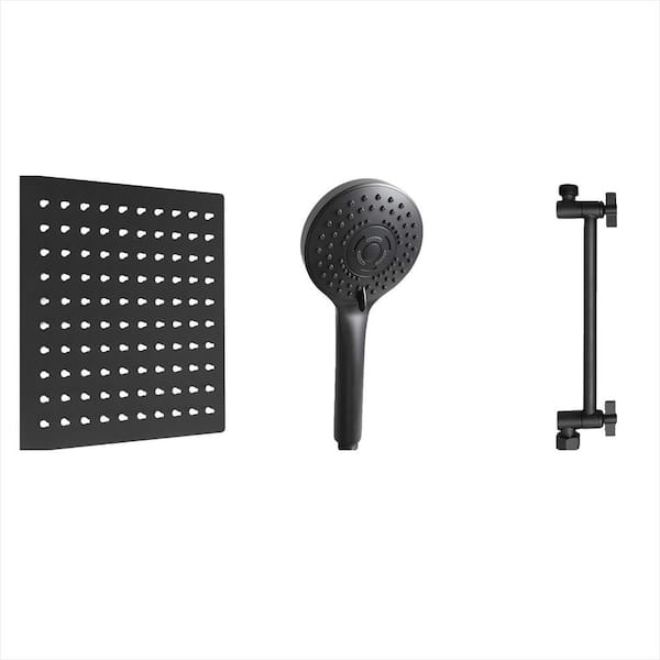 1-Piece High Pressure Rain Shower Head in Matte Black with 11 in. Adjustable Extension Arm and 5 Settings Handheld