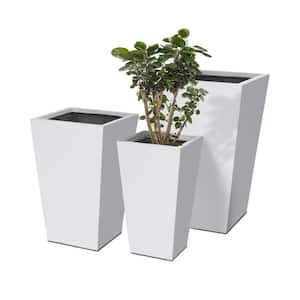 Kante 24 in., 18 in. and 15.7 in. Tall Tapered Pure White Concrete Metal Planters (Set of 3)