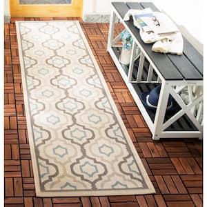 Courtyard Beige/Dark Beige 2 ft. x 8 ft. Geometric Indoor/Outdoor Patio  Runner Rug