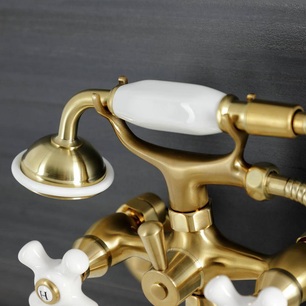 Brushed Brass Deck Mount Clawfoot Tub Faucet with Hand Shower
