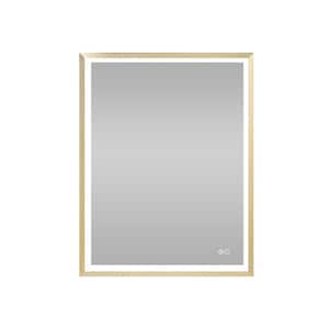 28 in. W x 36 in. H Rectangular Framed Beveled Edge Anti-Fog Dimmable Wall Bathroom Vanity Mirror in Brushed Gold