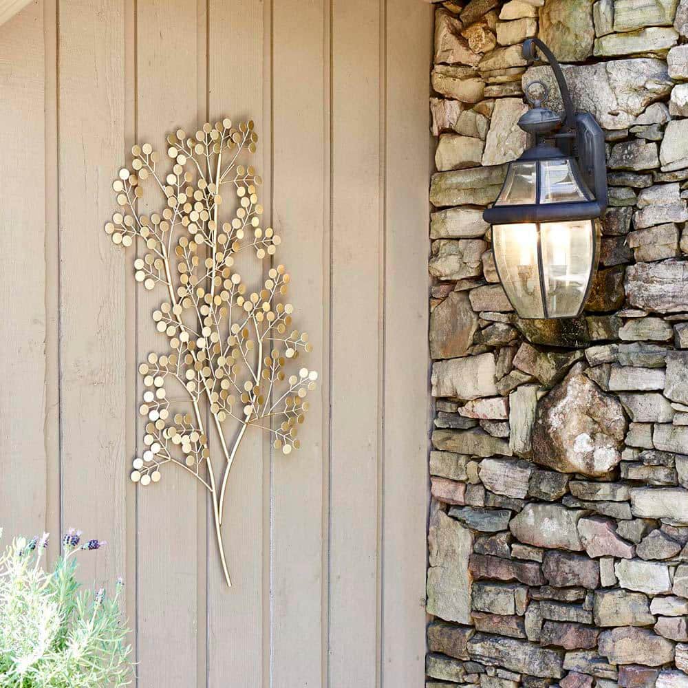 Gold Metal Tree Branch Outdoor Wall Art Decor