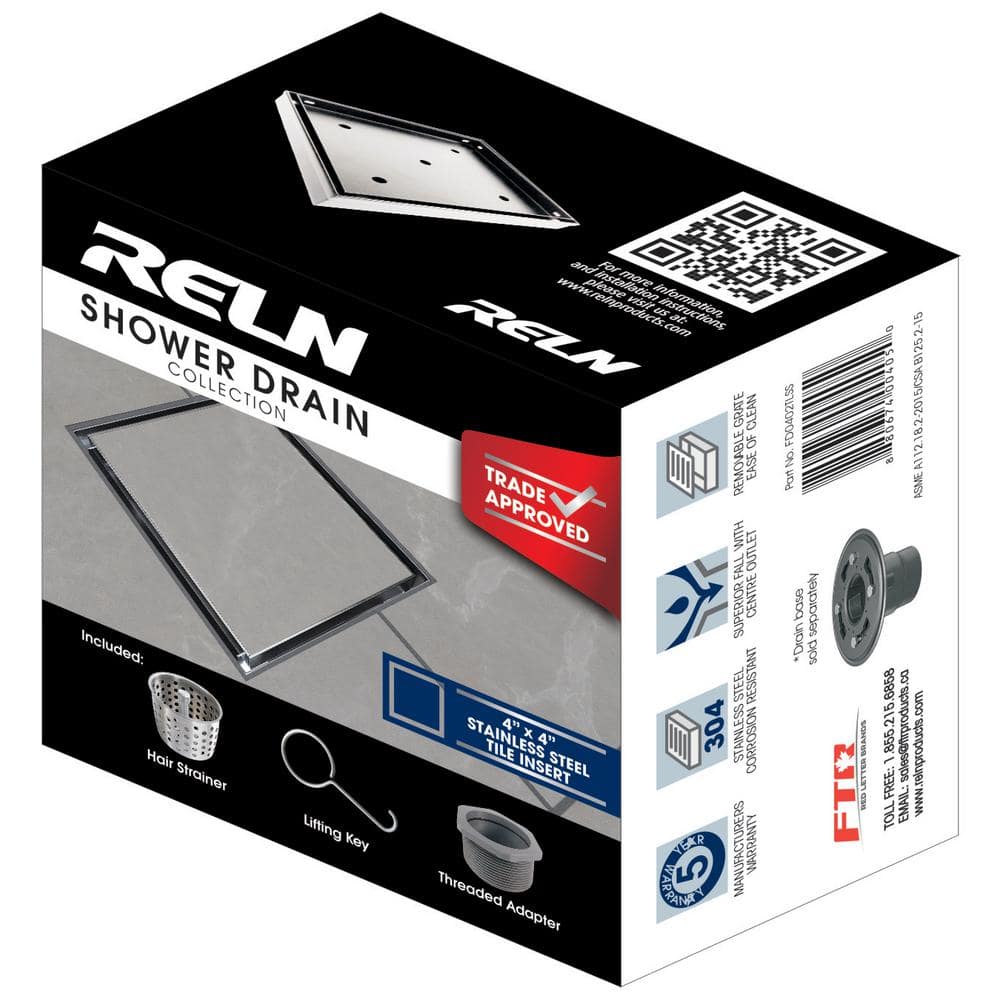 4'' Stainless Steel Square Shower Drain with Tile Insert Cover