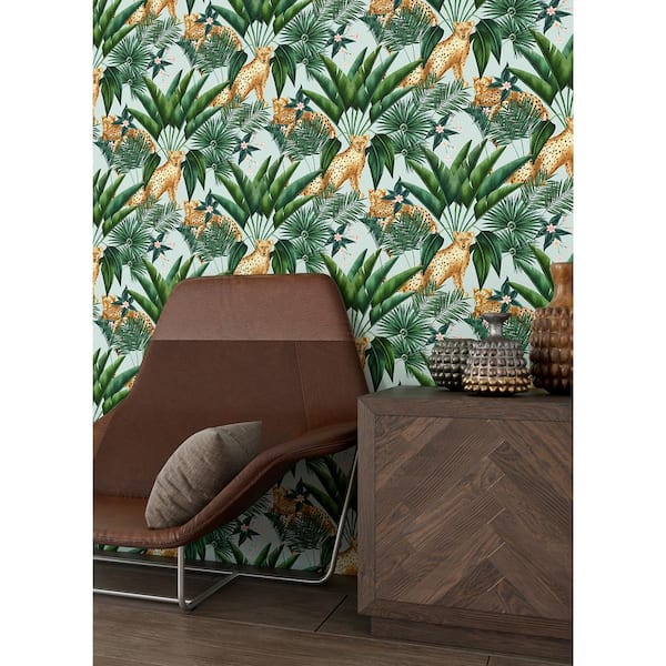 Blue Augustus Aqua Jungle Cheetah Wallpaper Sample