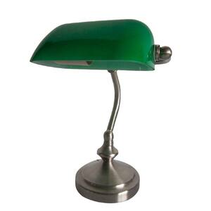 9.90 in. Traditional Green Mini Banker's Lamp with Glass Shade
