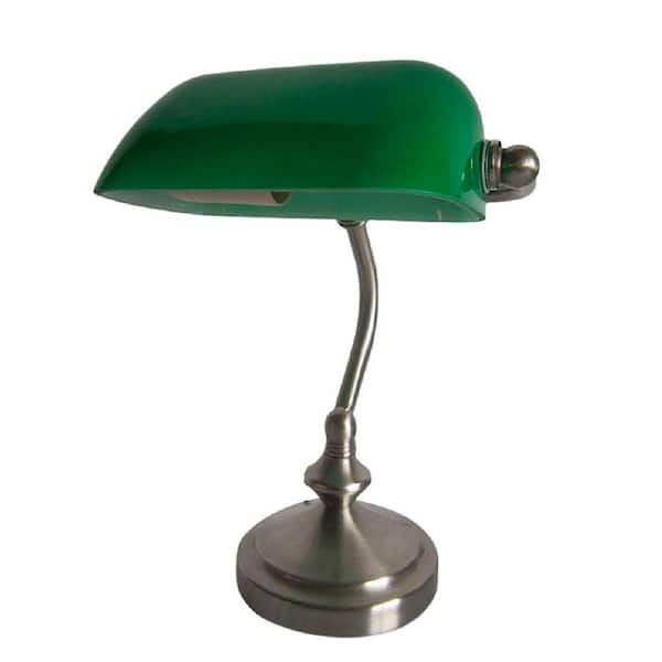 Simple Designs 9.90 in. Traditional Green Mini Banker's Lamp with Glass Shade