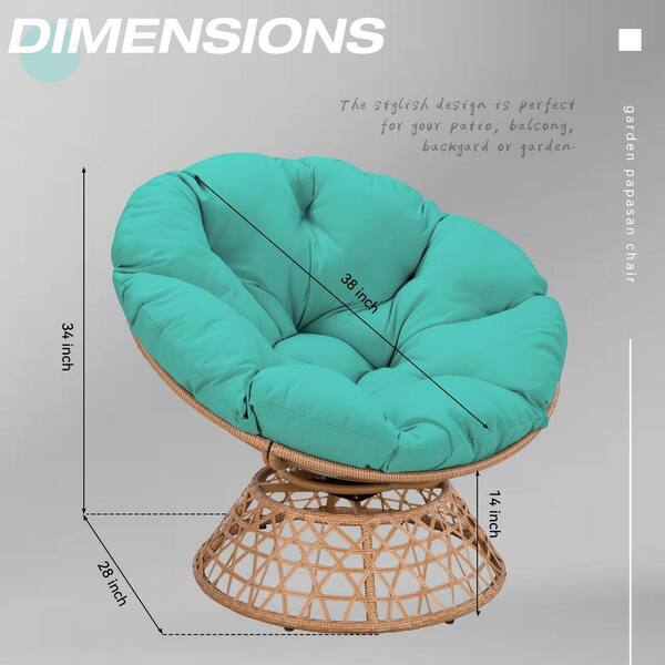 Wicker Outdoor Lounge Chair Papasan Chair with Blue Cushion and