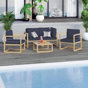 5-Piece Aluminum Outdoor Conversation Set with Navy Blue Cushions