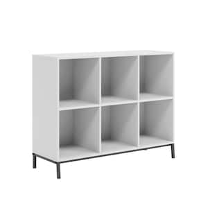 North Avenue 27.008 in. White Engineered Wood 2-Shelf Accent Bookcase with Cubby Storage