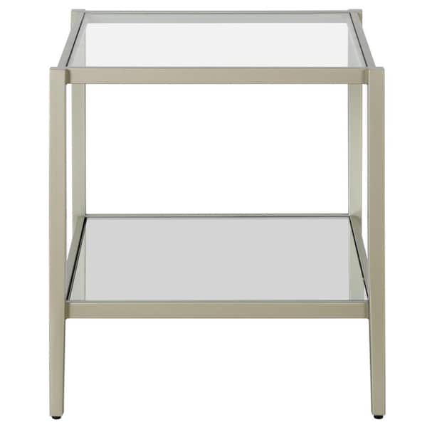 Meyer&Cross Hera 20 in. Satin Nickel Square Glass Top End Table
