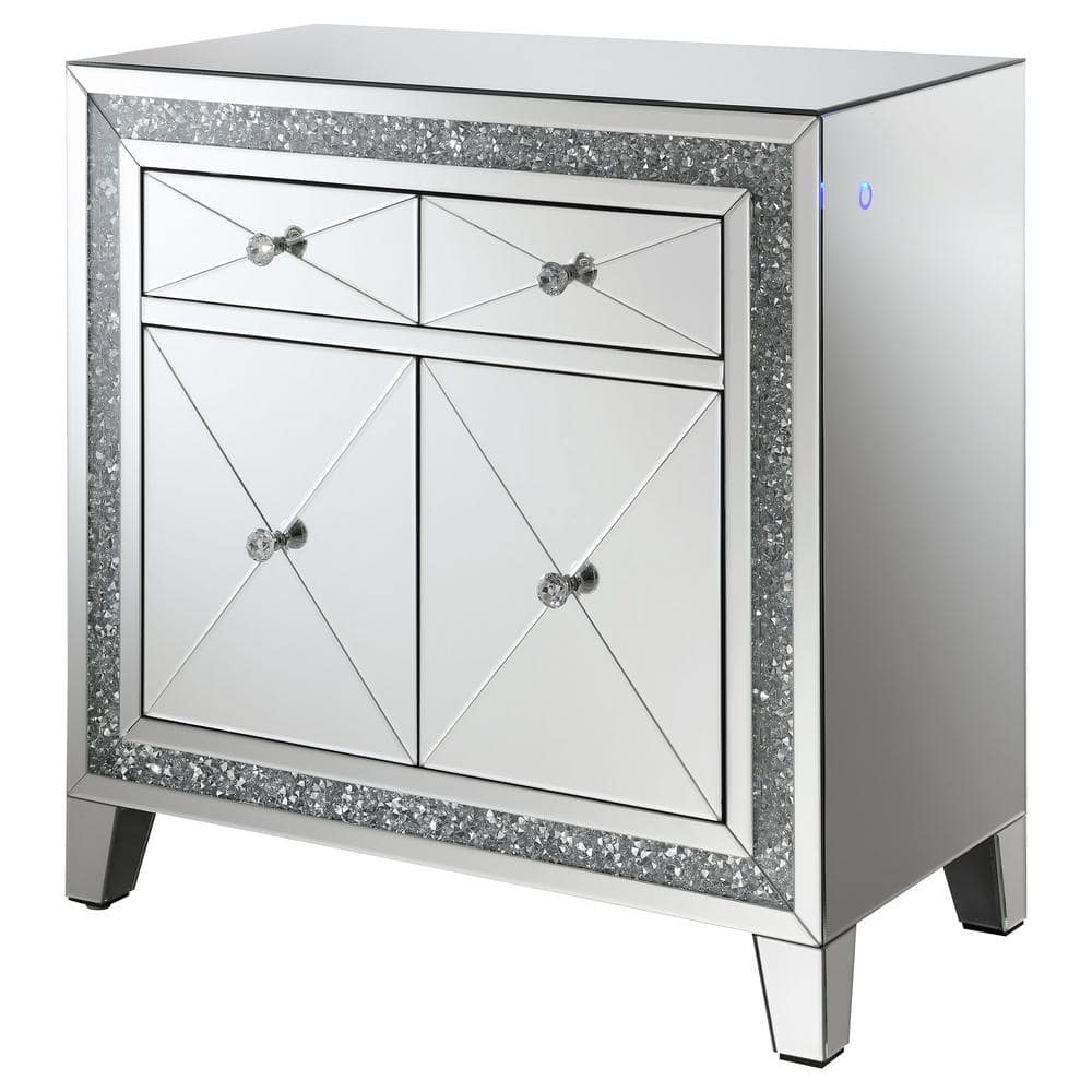 Contemporary Arwen 2-Drawer Silver Mirror LED Accent Cabinet