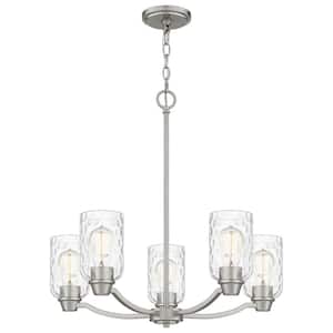 Acacia 5-Light Brushed Nickel Chandelier with Clear Water Glass