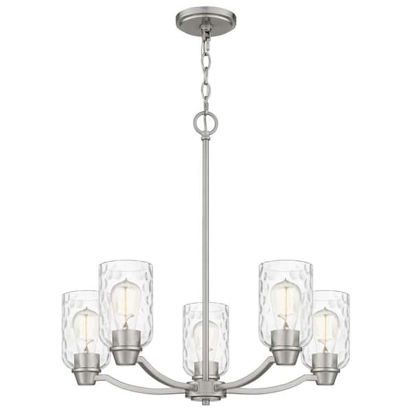 Quoizel Acacia 5-Light Brushed Nickel Chandelier with Clear Water Glass