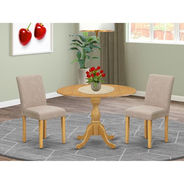 East West Furniture 3-Piece Natural Oak Finish Solid Wood Top - Dining Room Set with High Back (Seats-4)
