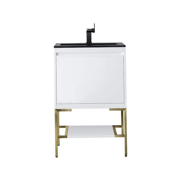 James Martin Vanities Mantova 23.6 in. W x 18.1 in. D x 36 in. H Single Bathroom Vanity Glossy White and Charcoal Black Composite Stone Top