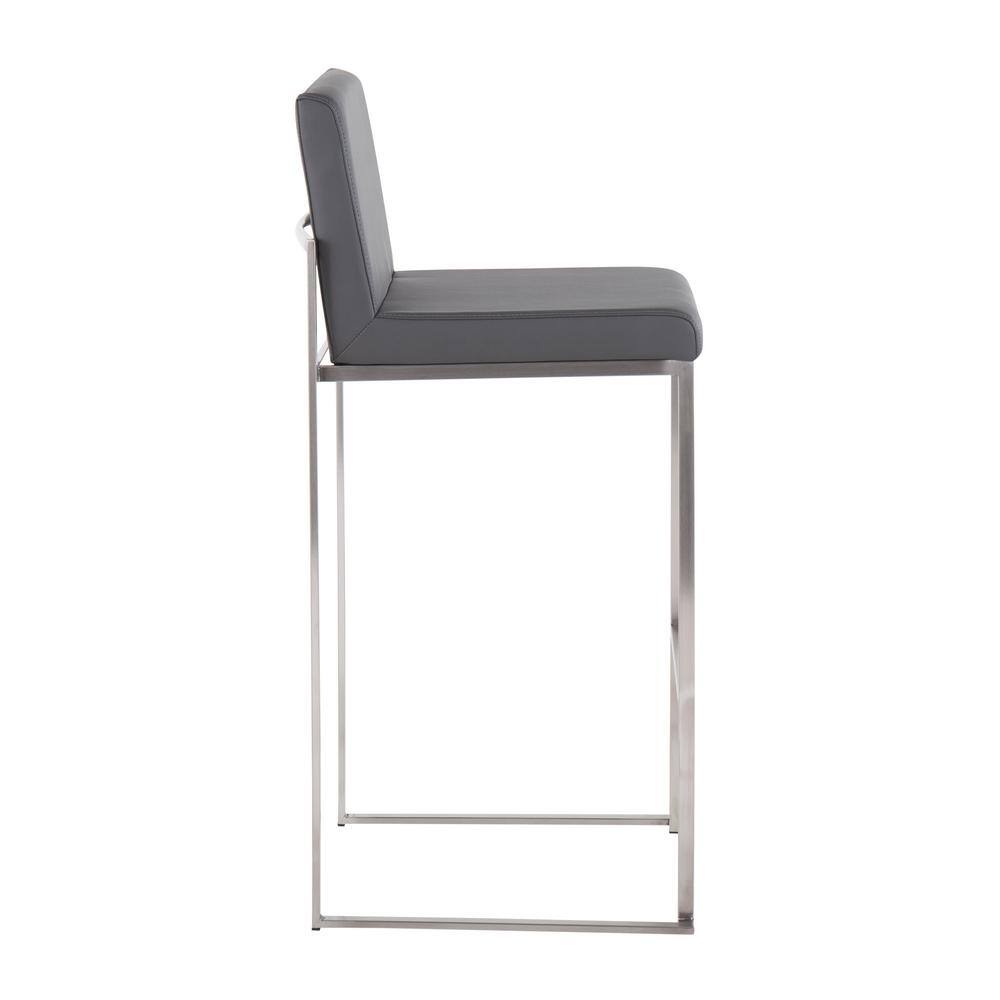 Fuji 26'' Adjustable Stainless Steel and Grey Faux Leather Bar Stool